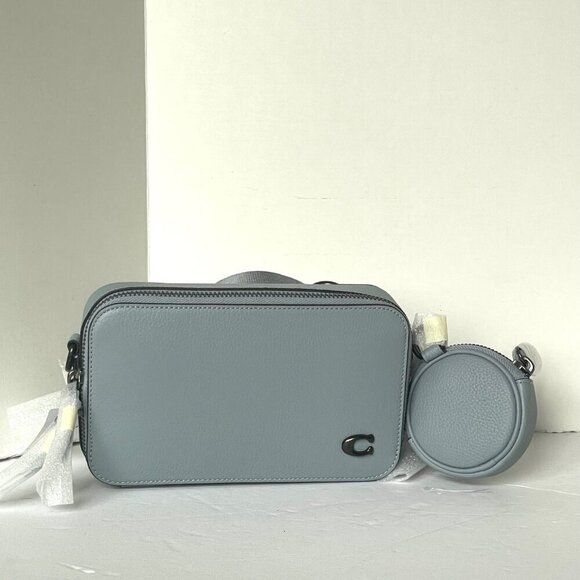 Coach Charter Slim Crossbody Bag Gray Pebbled Leather Round Pouch CC070 - Picture 2 of 11